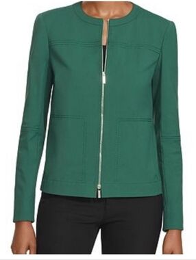 NWT Lafayette 148 Green Zip Juno Jacket, Elm Green, Size 14